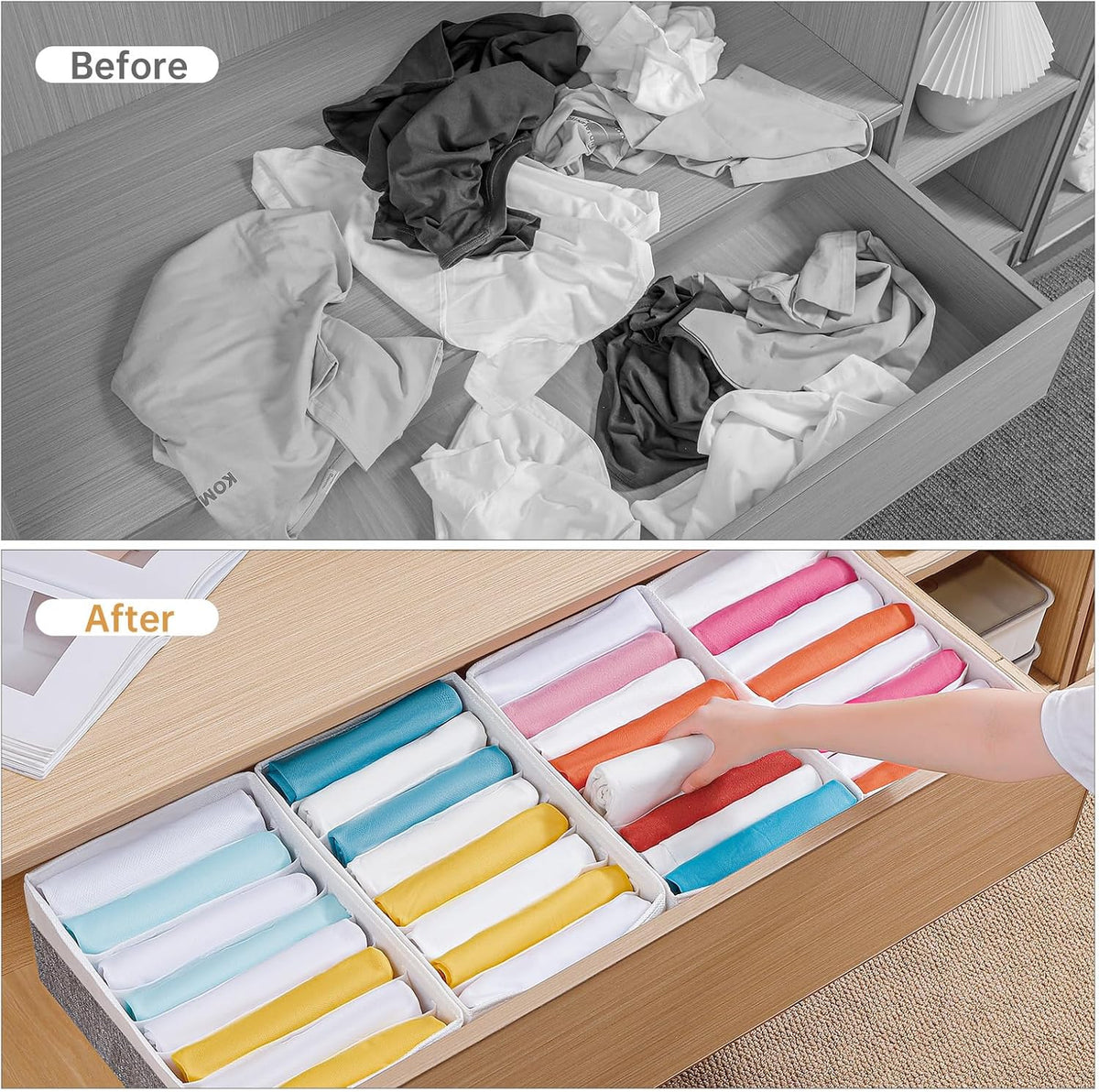 4 Packs T-shirt Drawer Organizers for Clothing,8 Grids Compartment Wardrobe Storage Box, Washable Clothes Organizer for Folded Clothes, Legging, Silk Scarve