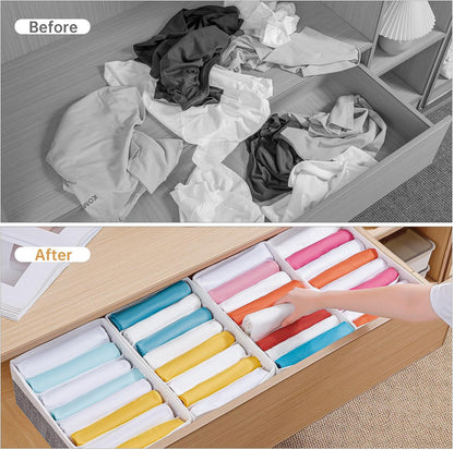 4 Packs T-shirt Drawer Organizers for Clothing,8 Grids Compartment Wardrobe Storage Box, Washable Clothes Organizer for Folded Clothes, Legging, Silk Scarve