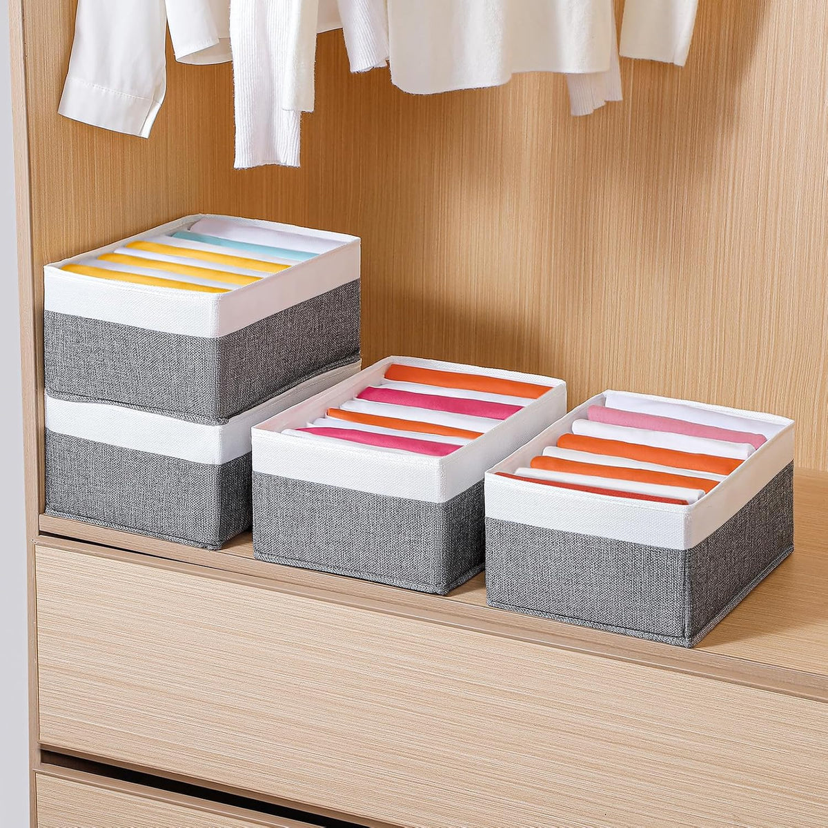 4 Packs T-shirt Drawer Organizers for Clothing,8 Grids Compartment Wardrobe Storage Box, Washable Clothes Organizer for Folded Clothes, Legging, Silk Scarve