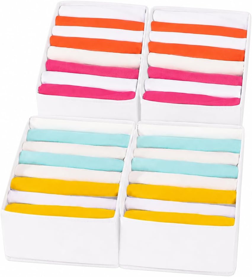 4 Packs T-shirt Drawer Organizers for Clothing,8 Grids Compartment Wardrobe Storage Box, Washable Clothes Organizer for Folded Clothes, Legging, Silk Scarve