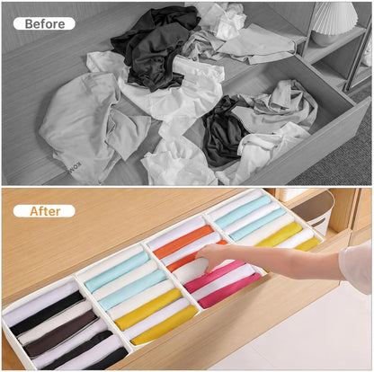 4 Packs T-shirt Drawer Organizers for Clothing,8 Grids Compartment Wardrobe Storage Box, Washable Clothes Organizer for Folded Clothes, Legging, Silk Scarve