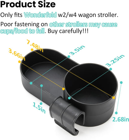 Wonderfold Wagon Snack Tray with Spill-Proof Cup Holders - Compatible with WONDERFOLD W2 & 4 Elite (2 & 4 Seats) | Kid Snacks & Drinks Tray, Detachable, Easy Install, Dishwasher Safe