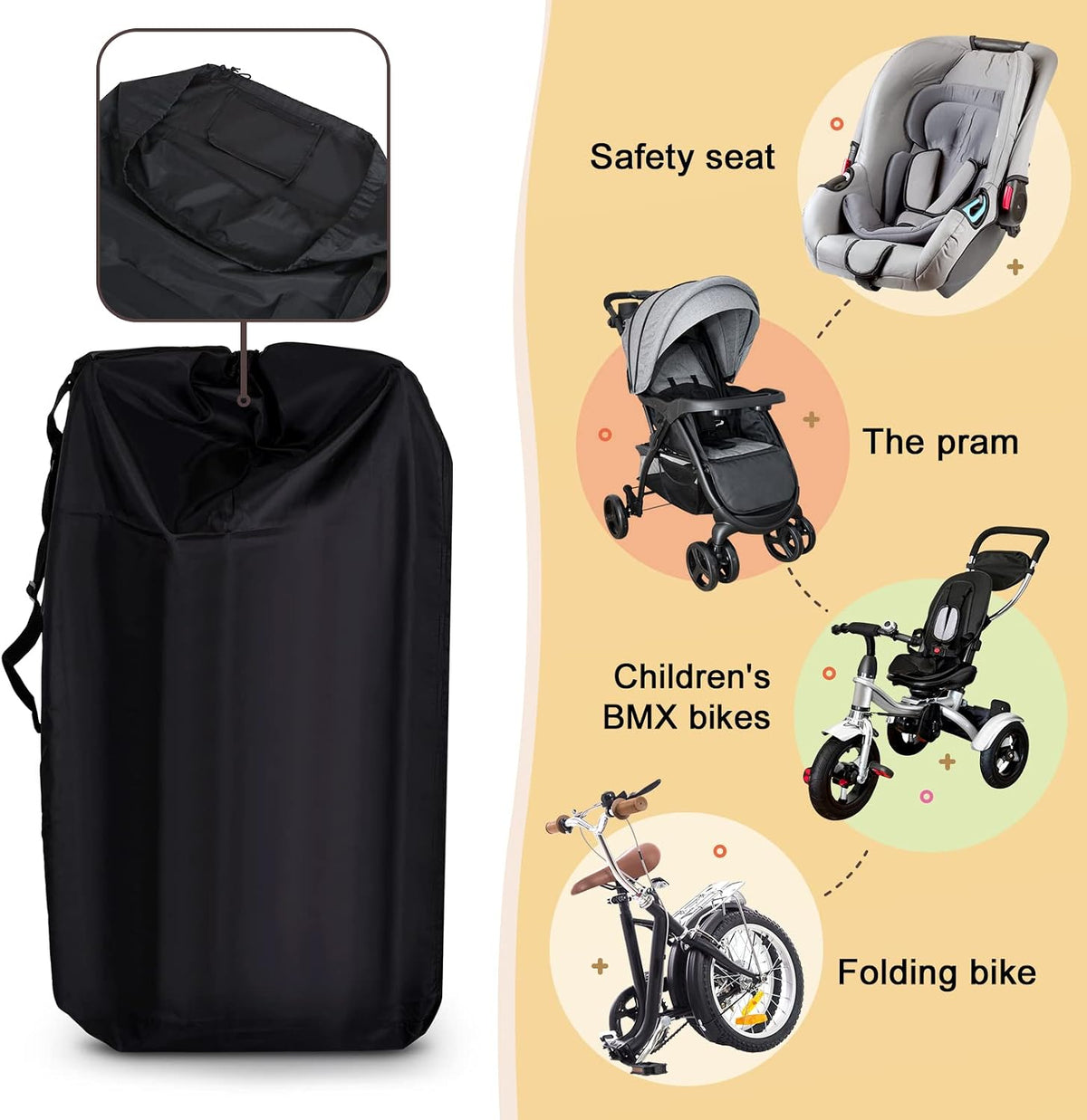 Stroller Bag for Airplane, Gate Check Car Seat Travel Bag, Black