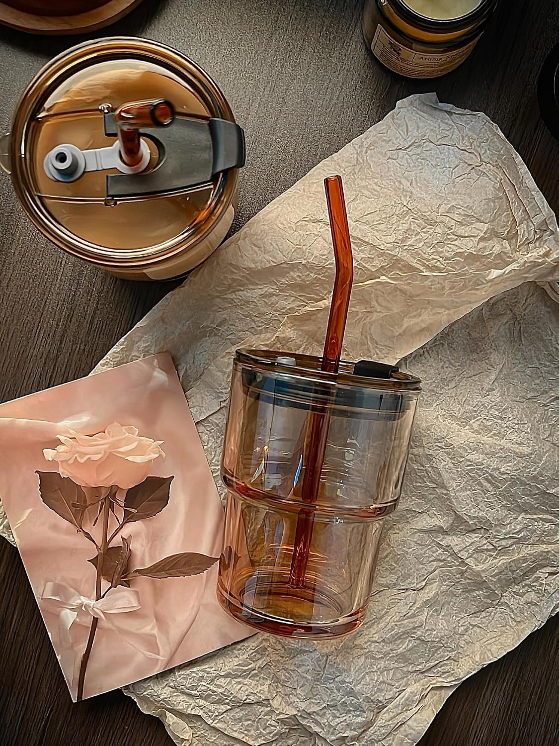 13oz Glass Tumbler with Straw and Lid, Reusable Iced Coffee Cup Tumbler, Cute Glass Cups for Water, Matcha, Travel Coffee Mugs (Cute Cat - 13oz)