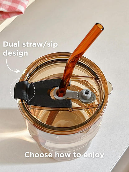 13oz Glass Tumbler with Straw and Lid, Reusable Iced Coffee Cup Tumbler, Cute Glass Cups for Water, Matcha, Travel Coffee Mugs (Cute Cat - 13oz)