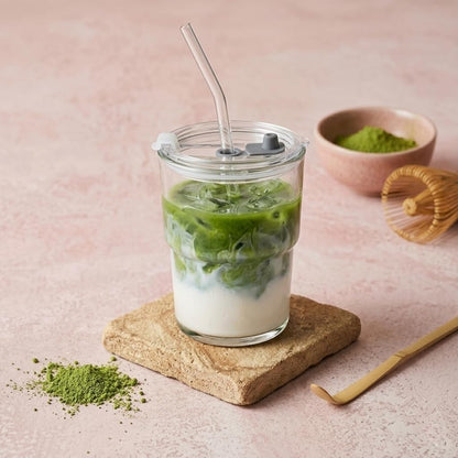 13oz Glass Tumbler with Straw and Lid, Reusable Iced Coffee Cup Tumbler, Cute Glass Cups for Water, Matcha, Travel Coffee Mugs (Cute Cat - 13oz)