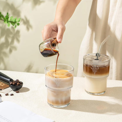 13oz Glass Tumbler with Straw and Lid, Reusable Iced Coffee Cup Tumbler, Cute Glass Cups for Water, Matcha, Travel Coffee Mugs (Cute Cat - 13oz)