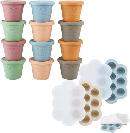 12 Pack Silicone Baby Food Storage Containers & 2 Pack Baby Food Freezer Tray