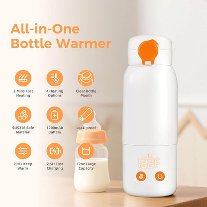 2 Mins Fast Heating, Portable Bottle Warmer for Travel, 12 Ounces On the Go
