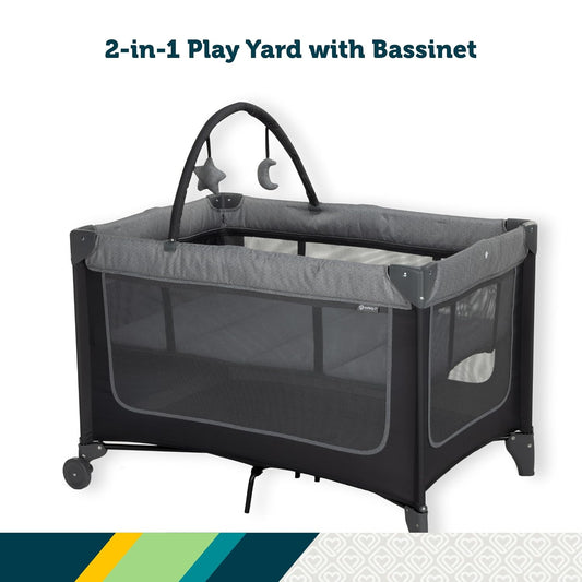 2-in-1 Portable Play Yard with Bassinet, Portable Bassinet, Gray