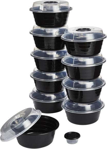 Meal Prep Containers Set Microwave & Dishwasher-Safe Round Food Organizers with Labeled Compartments BPA-Free Food Storage Set with Snap Shut Lids Portion Control, 10-Pieces, Red