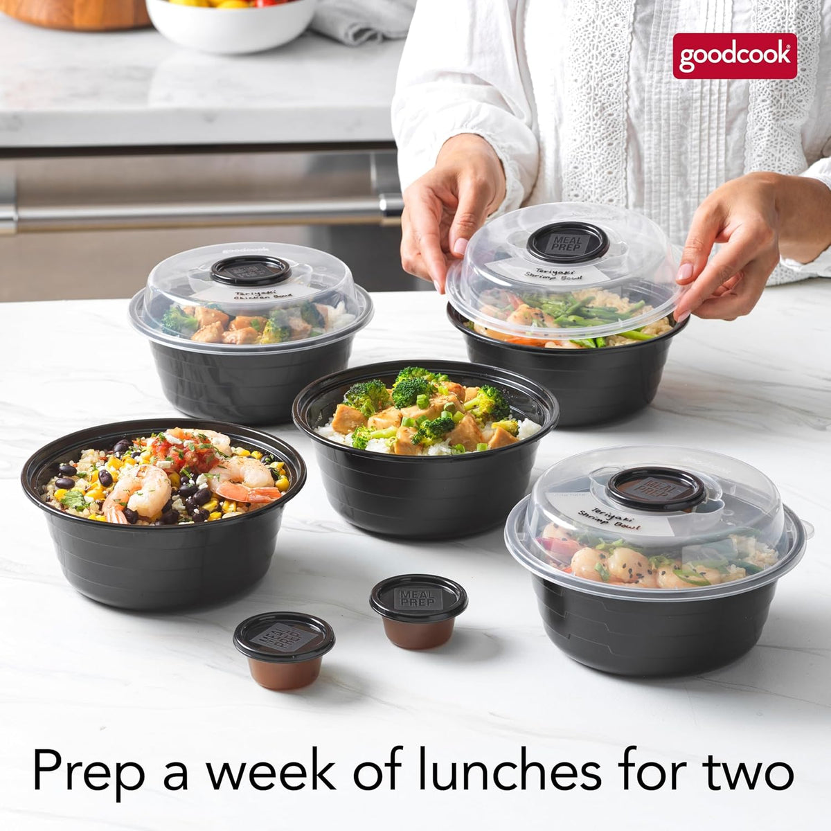 Meal Prep Containers Set Microwave & Dishwasher-Safe Round Food Organizers with Labeled Compartments BPA-Free Food Storage Set with Snap Shut Lids Portion Control, 10-Pieces, Red