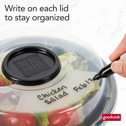 Meal Prep Containers Set Microwave & Dishwasher-Safe Round Food Organizers with Labeled Compartments BPA-Free Food Storage Set with Snap Shut Lids Portion Control, 10-Pieces, Red