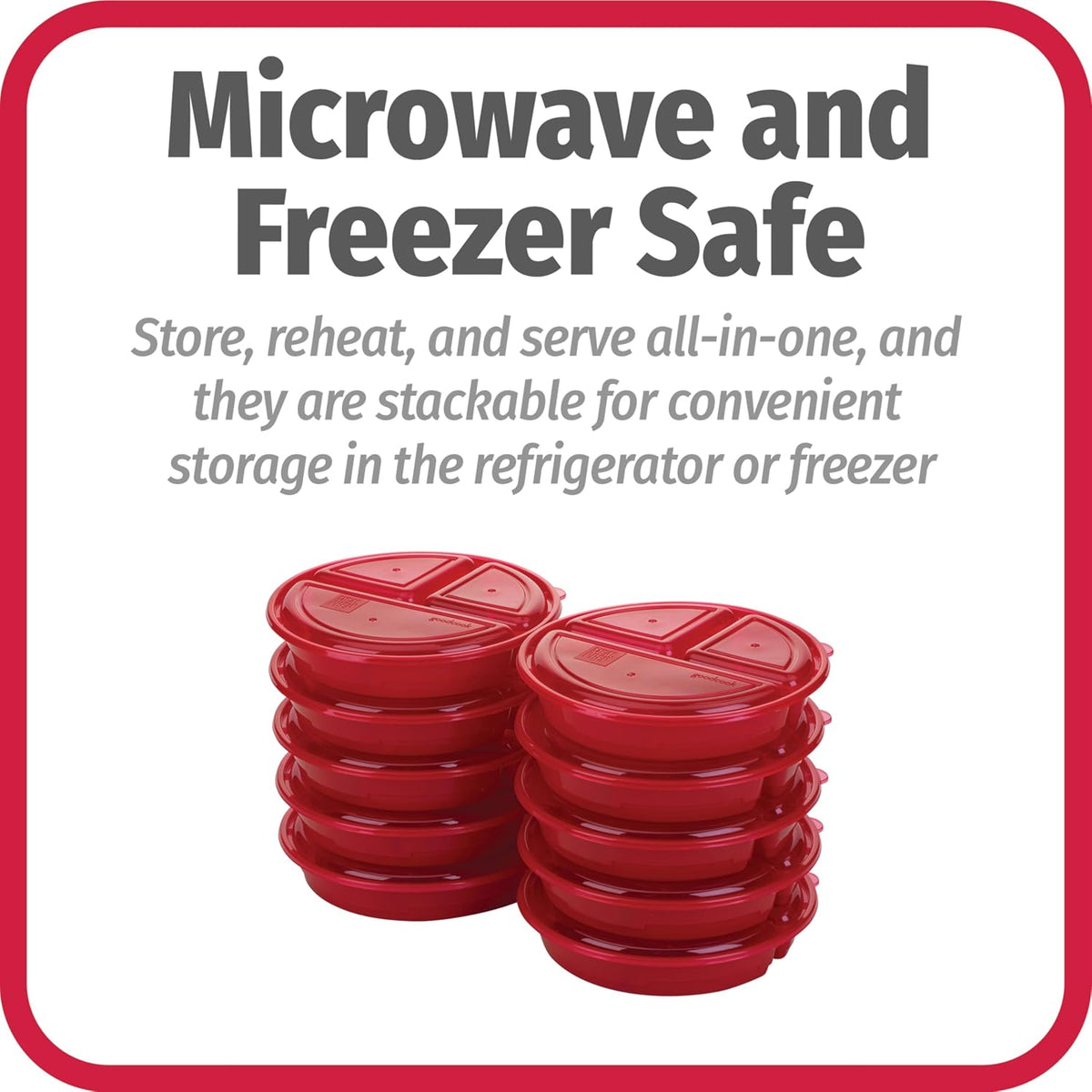 Meal Prep Containers Set Microwave & Dishwasher-Safe Round Food Organizers with Labeled Compartments BPA-Free Food Storage Set with Snap Shut Lids Portion Control, 10-Pieces, Red