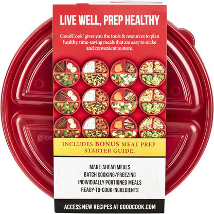 Meal Prep Containers Set Microwave & Dishwasher-Safe Round Food Organizers with Labeled Compartments BPA-Free Food Storage Set with Snap Shut Lids Portion Control, 10-Pieces, Red