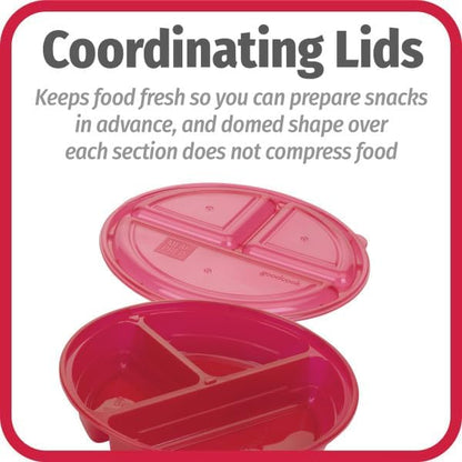 Meal Prep Containers Set Microwave & Dishwasher-Safe Round Food Organizers with Labeled Compartments BPA-Free Food Storage Set with Snap Shut Lids Portion Control, 10-Pieces, Red