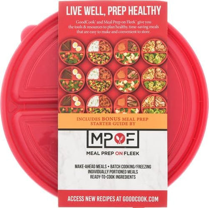 Meal Prep Containers Set Microwave & Dishwasher-Safe Round Food Organizers with Labeled Compartments BPA-Free Food Storage Set with Snap Shut Lids Portion Control, 10-Pieces, Red