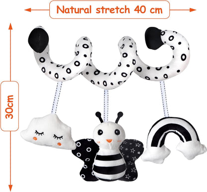 Car Seat Toys, Infant Baby Pink Pig Spiral Activity Hanging Toys Stroller Toys for Car Seat Stroller Bar Crib Bassinet Mobile with Mirror BB Squeaker and Rattles