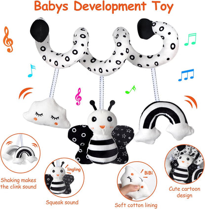 Car Seat Toys, Infant Baby Pink Pig Spiral Activity Hanging Toys Stroller Toys for Car Seat Stroller Bar Crib Bassinet Mobile with Mirror BB Squeaker and Rattles