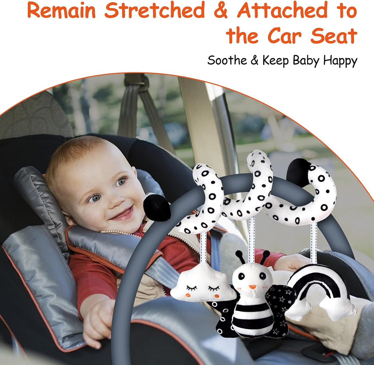 Car Seat Toys, Infant Baby Pink Pig Spiral Activity Hanging Toys Stroller Toys for Car Seat Stroller Bar Crib Bassinet Mobile with Mirror BB Squeaker and Rattles