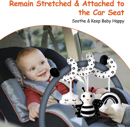 Car Seat Toys, Infant Baby Pink Pig Spiral Activity Hanging Toys Stroller Toys for Car Seat Stroller Bar Crib Bassinet Mobile with Mirror BB Squeaker and Rattles