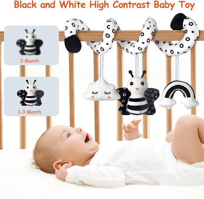 Car Seat Toys, Infant Baby Pink Pig Spiral Activity Hanging Toys Stroller Toys for Car Seat Stroller Bar Crib Bassinet Mobile with Mirror BB Squeaker and Rattles