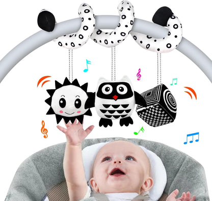 Car Seat Toys, Infant Baby Pink Pig Spiral Activity Hanging Toys Stroller Toys for Car Seat Stroller Bar Crib Bassinet Mobile with Mirror BB Squeaker and Rattles