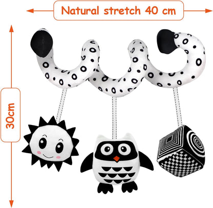 Car Seat Toys, Infant Baby Pink Pig Spiral Activity Hanging Toys Stroller Toys for Car Seat Stroller Bar Crib Bassinet Mobile with Mirror BB Squeaker and Rattles