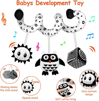 Car Seat Toys, Infant Baby Pink Pig Spiral Activity Hanging Toys Stroller Toys for Car Seat Stroller Bar Crib Bassinet Mobile with Mirror BB Squeaker and Rattles