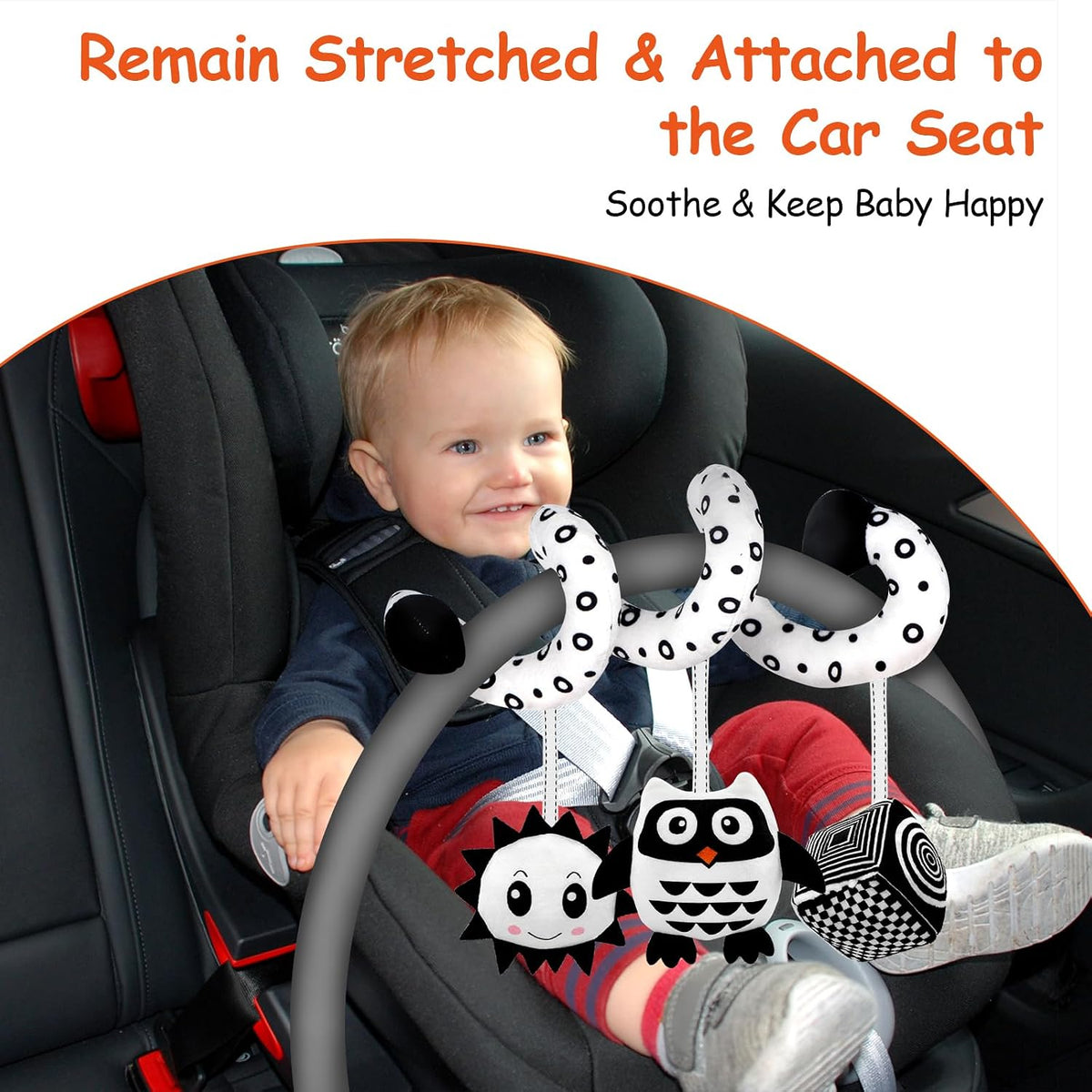 Car Seat Toys, Infant Baby Pink Pig Spiral Activity Hanging Toys Stroller Toys for Car Seat Stroller Bar Crib Bassinet Mobile with Mirror BB Squeaker and Rattles