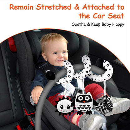 Car Seat Toys, Infant Baby Pink Pig Spiral Activity Hanging Toys Stroller Toys for Car Seat Stroller Bar Crib Bassinet Mobile with Mirror BB Squeaker and Rattles