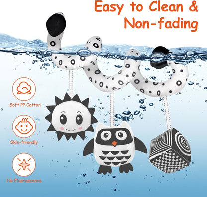 Car Seat Toys, Infant Baby Pink Pig Spiral Activity Hanging Toys Stroller Toys for Car Seat Stroller Bar Crib Bassinet Mobile with Mirror BB Squeaker and Rattles