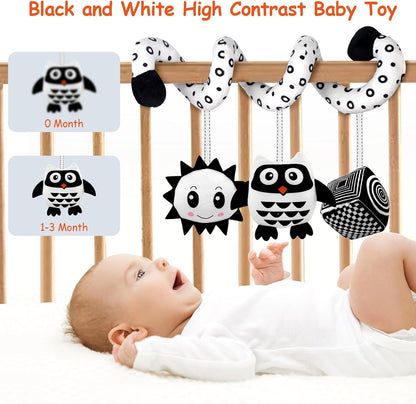Car Seat Toys, Infant Baby Pink Pig Spiral Activity Hanging Toys Stroller Toys for Car Seat Stroller Bar Crib Bassinet Mobile with Mirror BB Squeaker and Rattles