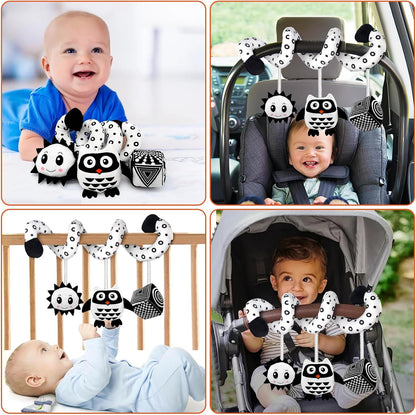 Car Seat Toys, Infant Baby Pink Pig Spiral Activity Hanging Toys Stroller Toys for Car Seat Stroller Bar Crib Bassinet Mobile with Mirror BB Squeaker and Rattles