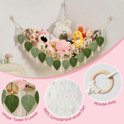 Stuffed Animal Hammock with Tassels and Leaves Green