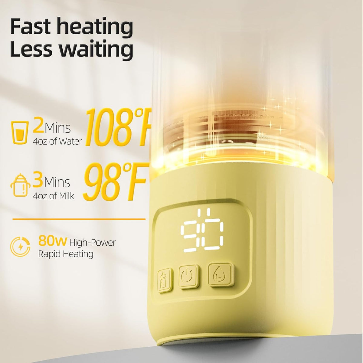 Portable Bottle Warmer for Travel, w/Reliable Warming, Extended Battery Life, Fast Heating of Breast Milk & Formula, 15 oz Large Capacity, Baby Bottle Warmer On The Go for Car & Airplane
