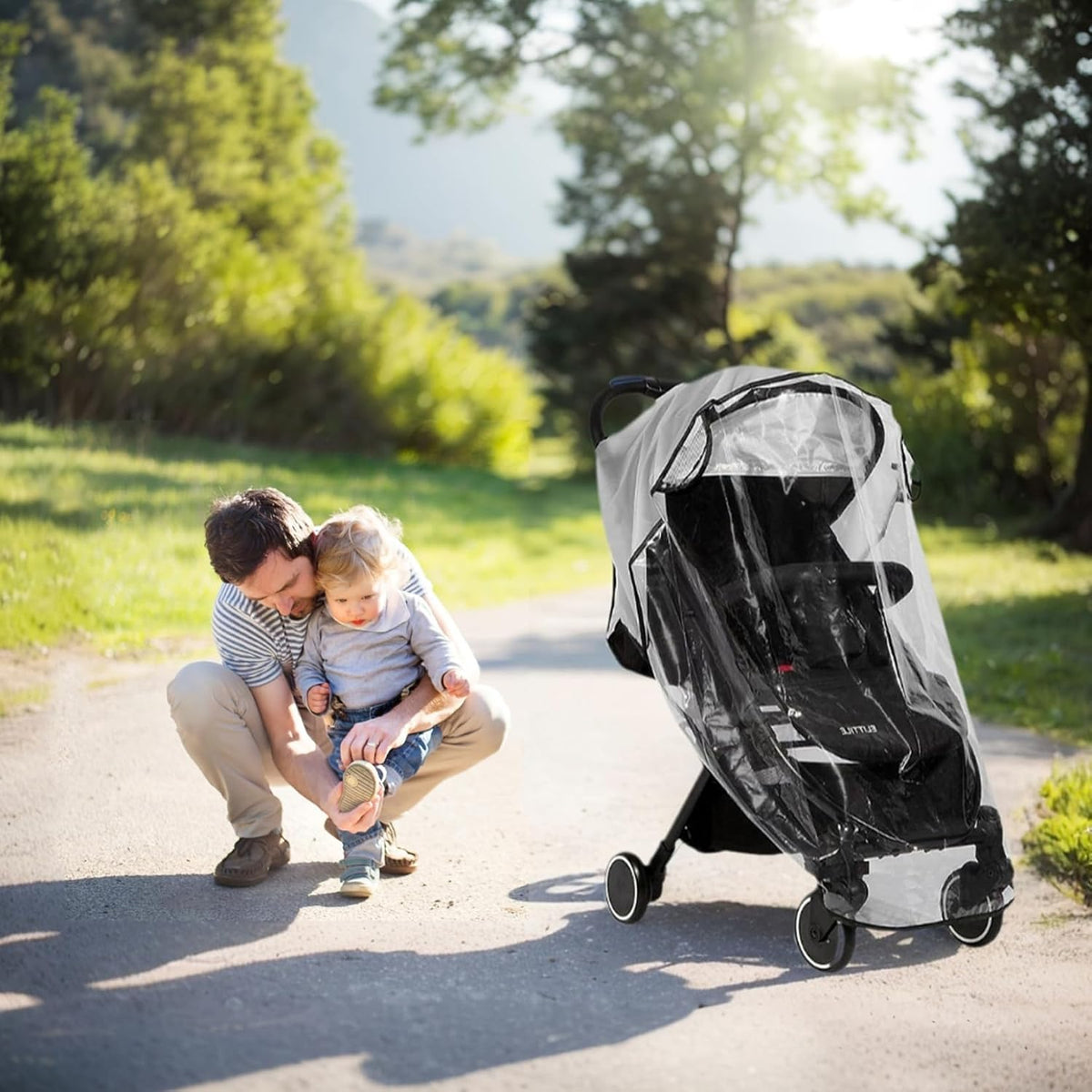 Pram Rain Cover, Windproof & Rainproof Stroller Pram Shade Cover Universal Foldable Rain Cover Stroller Accessories for Stroller Protect from Dust Snow,Baby Travel Weather Shield