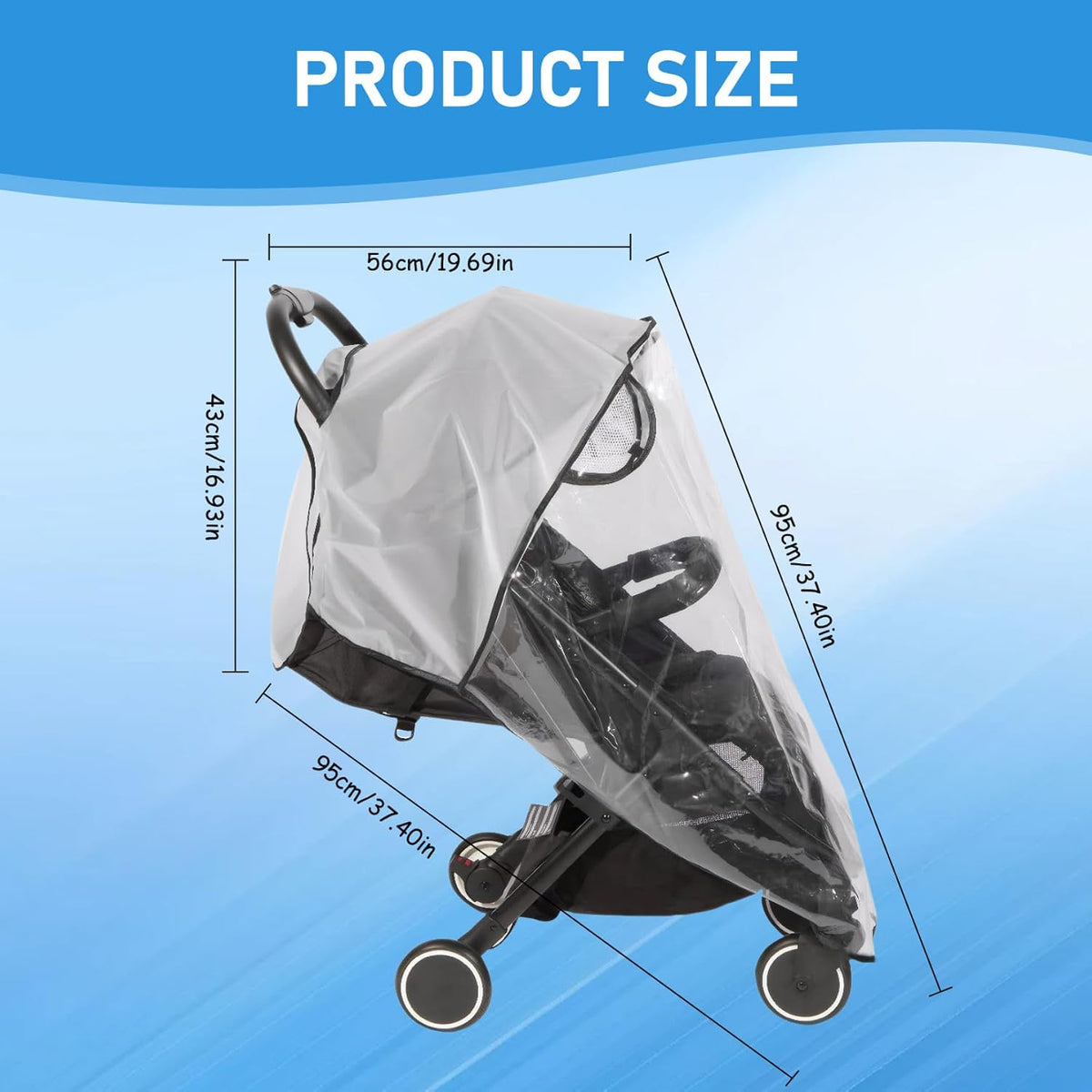 Pram Rain Cover, Windproof & Rainproof Stroller Pram Shade Cover Universal Foldable Rain Cover Stroller Accessories for Stroller Protect from Dust Snow,Baby Travel Weather Shield