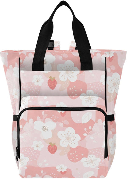 Diaper Bag Backpack, Multifunction Travel Bag for Moms Dads, Baby Changing Bag with Insulted Pockets, Stroller Straps and Side Bottle Pockets Pink Cute Pattern