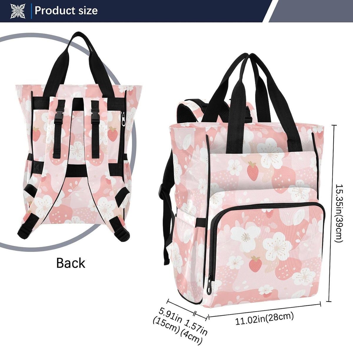 Diaper Bag Backpack, Multifunction Travel Bag for Moms Dads, Baby Changing Bag with Insulted Pockets, Stroller Straps and Side Bottle Pockets Pink Cute Pattern