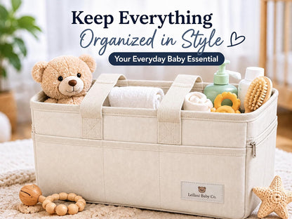 Leilani Baby Diaper Caddy Organizer, Large Portable Nursery Storage Bin with Removable Dividers, Beige