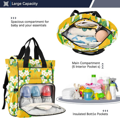 Diaper Bag Backpack, Multifunction Travel Bag for Moms Dads, Baby Changing Bag with Insulted Pockets, Stroller Straps and Side Bottle Pockets Sunlit Meadow Pattern