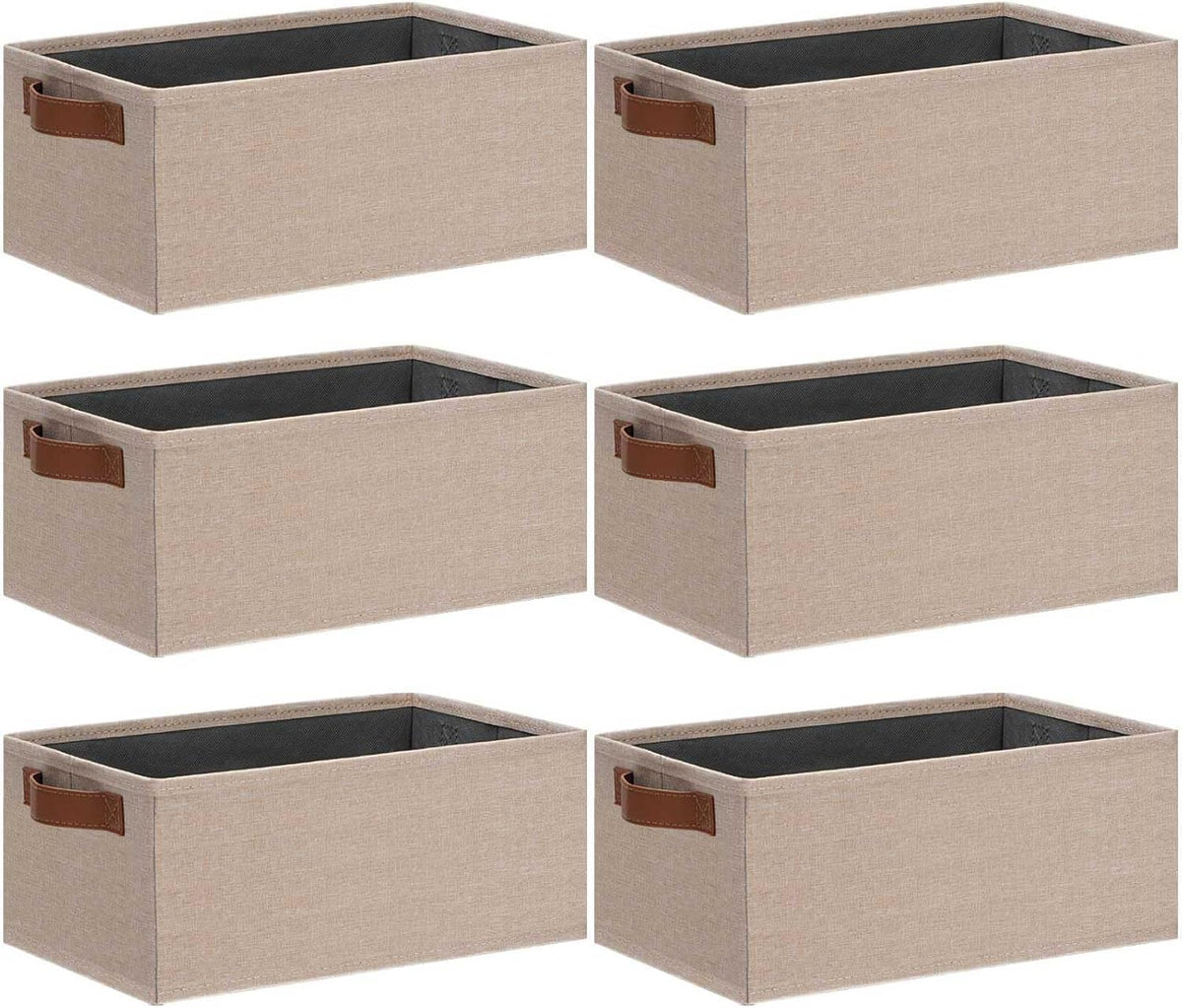 Small Fabric Storage Bins with Handles 6 Pack, 11.8" x 7.87" x 5.11" Storage Baskets for Shelves, Baskets for Organizing Clothes Underwear Socks Hats DVDs (Grey/White)