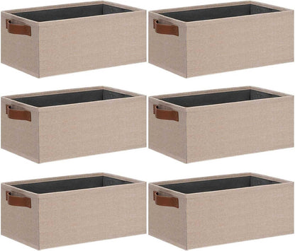 Small Fabric Storage Bins with Handles 6 Pack, 11.8" x 7.87" x 5.11" Storage Baskets for Shelves, Baskets for Organizing Clothes Underwear Socks Hats DVDs (Grey/White)