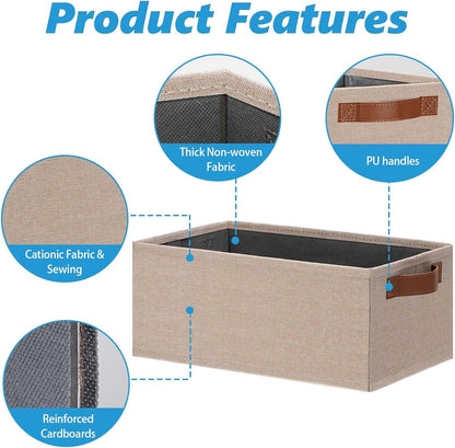 Small Fabric Storage Bins with Handles 6 Pack, 11.8" x 7.87" x 5.11" Storage Baskets for Shelves, Baskets for Organizing Clothes Underwear Socks Hats DVDs (Grey/White)