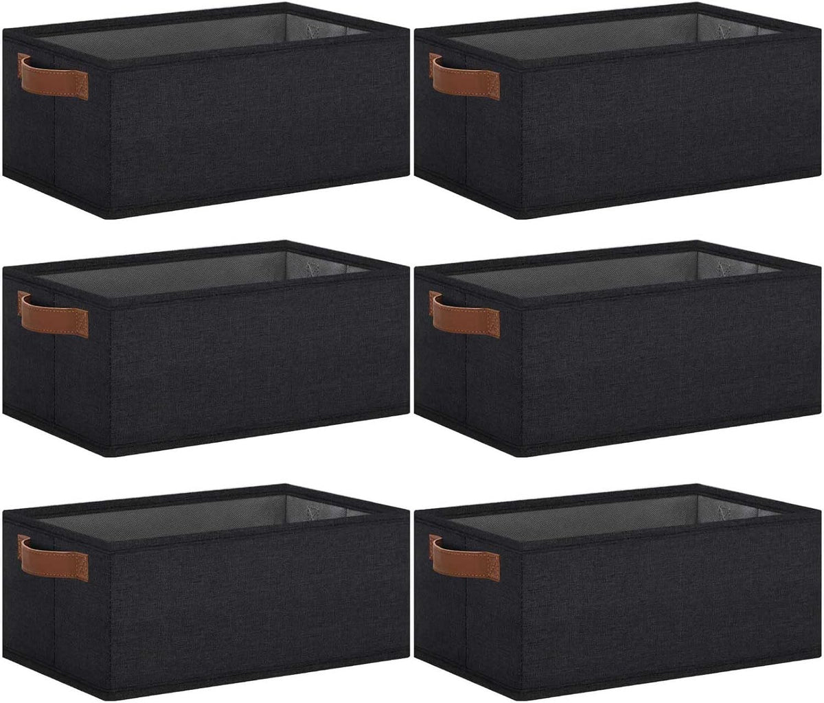 Small Fabric Storage Bins with Handles 6 Pack, 11.8" x 7.87" x 5.11" Storage Baskets for Shelves, Baskets for Organizing Clothes Underwear Socks Hats DVDs (Grey/White)