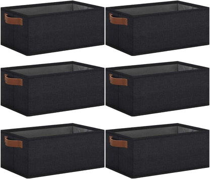 Small Fabric Storage Bins with Handles 6 Pack, 11.8" x 7.87" x 5.11" Storage Baskets for Shelves, Baskets for Organizing Clothes Underwear Socks Hats DVDs (Grey/White)