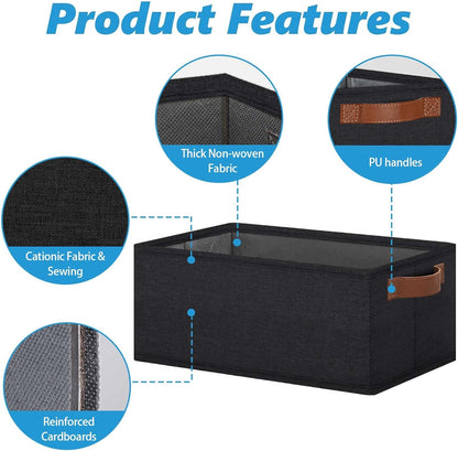Small Fabric Storage Bins with Handles 6 Pack, 11.8" x 7.87" x 5.11" Storage Baskets for Shelves, Baskets for Organizing Clothes Underwear Socks Hats DVDs (Grey/White)