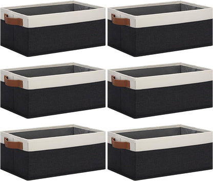 Small Fabric Storage Bins with Handles 6 Pack, 11.8" x 7.87" x 5.11" Storage Baskets for Shelves, Baskets for Organizing Clothes Underwear Socks Hats DVDs (Grey/White)