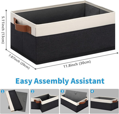 Small Fabric Storage Bins with Handles 6 Pack, 11.8" x 7.87" x 5.11" Storage Baskets for Shelves, Baskets for Organizing Clothes Underwear Socks Hats DVDs (Grey/White)